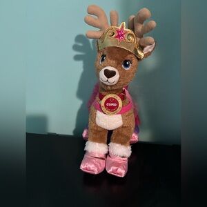 Plush Reindeer Toy with Pink Accessories